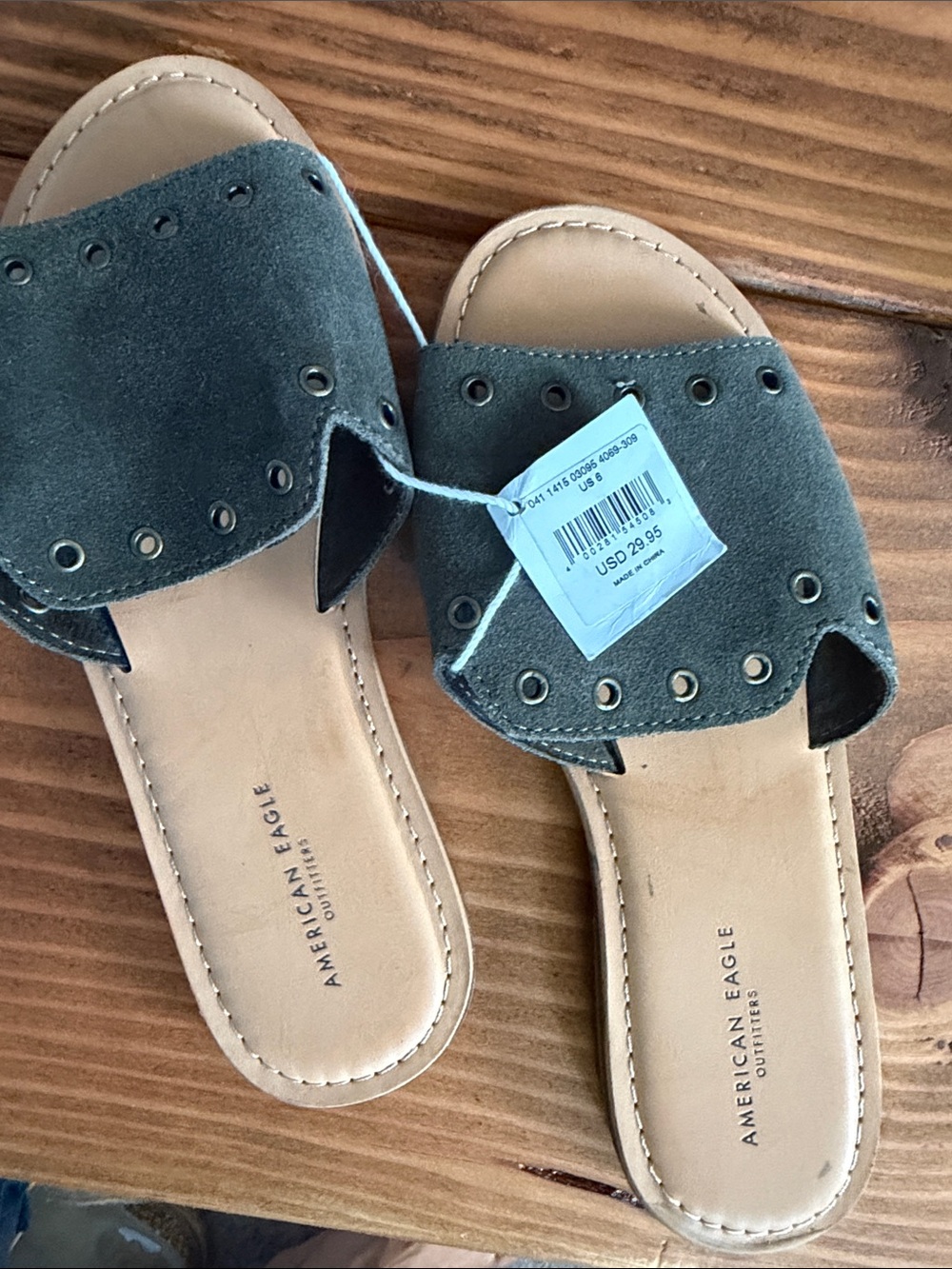 American Eagle Outfitters Olive Suede Slide Mules